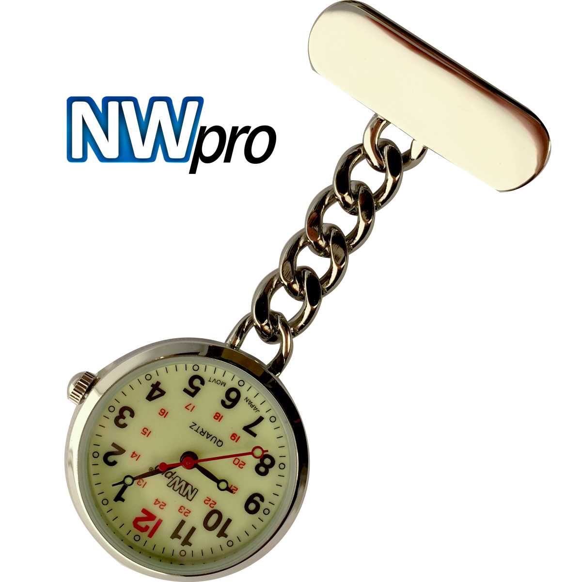 Nurses Pinned Watch - NW•PRO Chain - Silver - Luminous